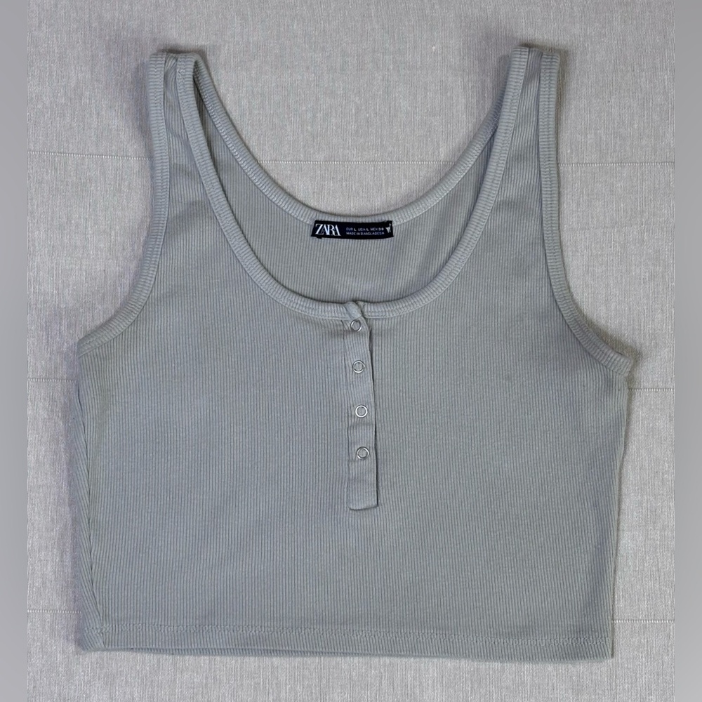 ZARA Ribbed Henley Crop Tank Neutral Fitted Minimal Essential Top